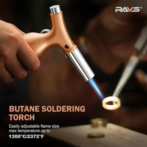 RAVS Butane Torch Lighter with Solid Copper Design, Kitchen Torch Lighter with Adjustable Flame, Refillable Creme Brulee Torch for Cooking, Soldering, Birthday Gifts for Women Men, Butane Not Included view 3