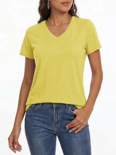 LaGracia Women's Cotton T Shirt V-Neck Short Sleeve Shirt Classic-Fit Casual Breathable Tee Summer Basic Tops view 2