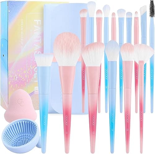 Docolor Makeup Brushes 16+3 Pcs Makeup Brush Set with Makeup Bag Makeup Sponge & Brush Cleaning Pad Professional Face Powder Kabuki Foundation EyeShadow Concealers Brush Kit Gift Box Fantasy Series Ⅲ