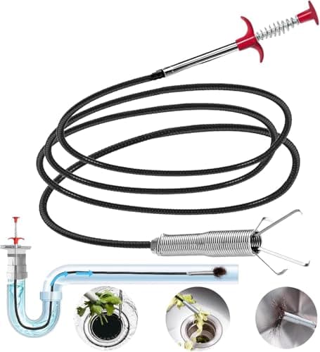 Drain Snake for Hair Clogs, 78 Inch Plumbing Auger Tool with Hook, Toilet Drain Clog Remover for Tub Pipes — image 1