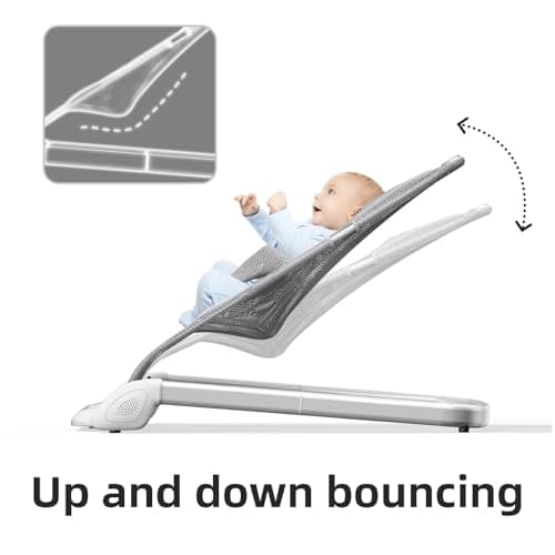 Derson Baby Bouncer, Portable Baby Bouncer Seat for Babies 0-6 Months, Infant Bouncer Chair Newborn with 8 Soothing Music, Foldable, Natural Vibrations (Gray) view 4