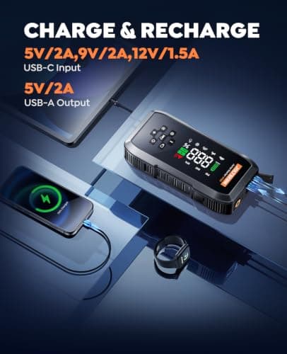 Car Battery Jump Starter with Air Compressor, 5000A Powerful Battery Jumper Starter Portable with 150PSI Auto-Pause Pump, 12V Jump Box for Car Battery with 10-Safety Protection(9L Gas/8L Diesel) view 5