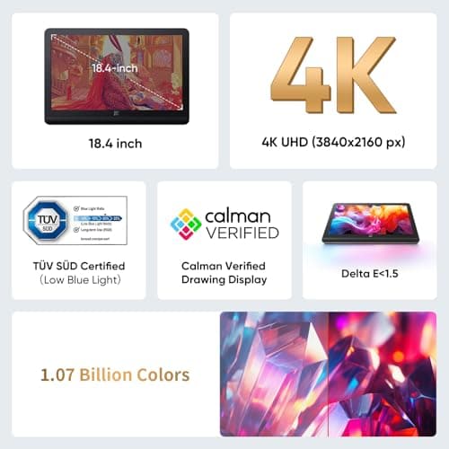 XPPen 4K UHD Artist Pro 19 Gen2 Drawing Tablet with Screen, 156% sRGB Graphic Tablet with 1.07 Billion Colors Anti-Glare Drawing Monitor with Dual 16384 Pen Pressure Stylus, Mini Keydial, 18.4" view 2