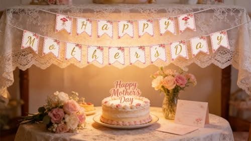 Happy Mother's Day Banner with Floral Design, Gold Glitter Letters, Party Decorations for Home, Porch, Office, Indoor Outdoor Wall Decor (Banner) view 7
