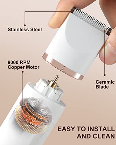 Bikini Trimmer for Women,Painless Electric Razor & Body Shaver for Pubic Hair,IPX7 Waterproof Hair Trimmer Women with Ceramic Blades,USB Rechargeable,Wet/Dry Use,Gifts for Women（White） view 6
