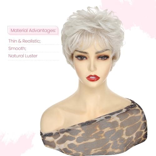 UDU Wigs for Women, Short Pixie Cut Wigs for White Women, Short Hair Wig for Older Women, Short Wigs with Bangs for Daily Wear Natural Looking Layered Wig for Elderly Women view 5