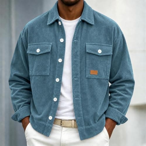 Button Down Corduroy Shirt Men Winter Jacket with Pockets view 3