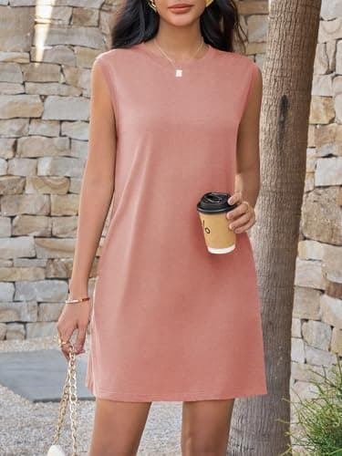 Wenrine Womens Summer Mini Dress Casual Short Sleeve Crewneck Loose Basic T Shirt Dresses with Pockets view 4