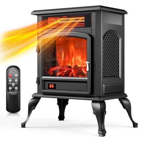 Oylus Electric Fireplace Stove Heater - Freestanding Electric Fireplace Heater with 3D Flame Effect, 1500W Infrared Electric Stove Heater for Indoor Use with Thermostat, Tip-Over&Overheat Protection