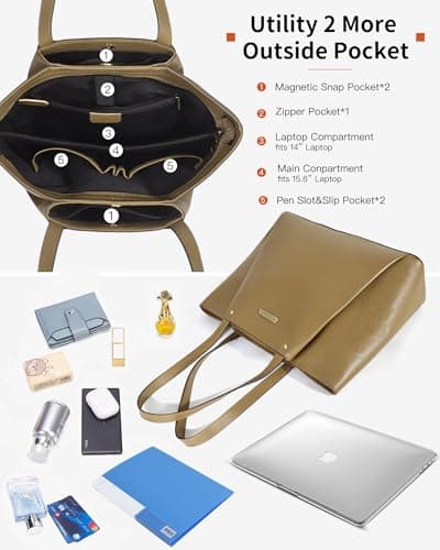 Blofinche Genuine Leather Tote Bag for Women,15.6 Inch Laptop Bag, Large Work Purse for Office Travel Commuter view 5