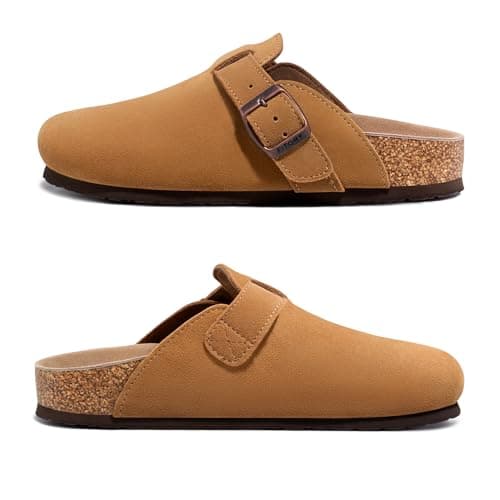 FITORY Women's Genuine Suede Clogs with Arch Support & Adjustable Buckle – Comfort Cork Footbed for Indoor and Outdoor Size 5-11 view 4