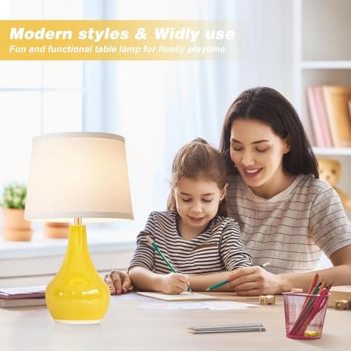 Seealle Modern Ceramic Table Lamps for Night Stands - Bedside Lamps Set of 2 for Nightstand,Yellow Bedroom Lamp for Living Room Cute Desk End Table Office Guest Room Dresser Rocker Swtich view 4