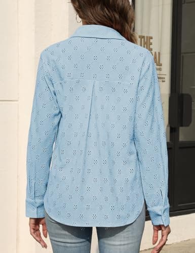 CiCiBird Womens Dressy Casual Lace Blouse Long Sleeve Button Down Shirts Eyelet Summer Tops view 2