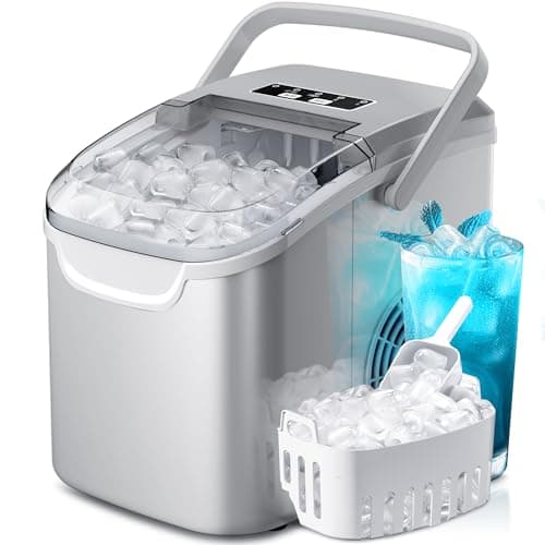 Portable Countertop Ice Maker Machine with Handle, 8 Bullet-Shaped Ice Cubes Ready in 6 Mins, 26Lbs/24H, Self-Cleaning Function with Ice Scoop and Basket for Home/Kitchen/Party (Grey) — image 1