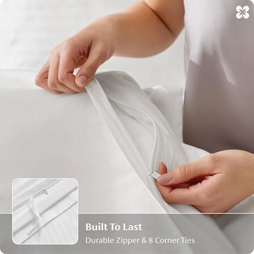 Bedsure 100% Cotton Percale Duvet Cover Queen, Luxury Hotel Duvet Cover, Striped Jacquard White Comforter Cover, PureWoven Breathable & Lightweight Bedding Set for All Season, 3 Pieces, 90"x90" view 6