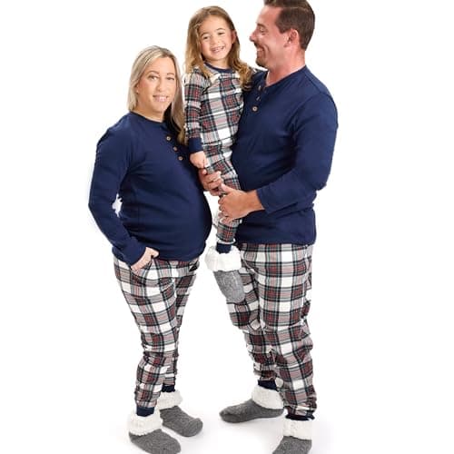 HonestBaby Family Matching Holiday Pajamas Organic Cotton for Men, Women, Kids, Toddlers, Baby Boys, Girls, Unisex Pets, Red Tartan, Large