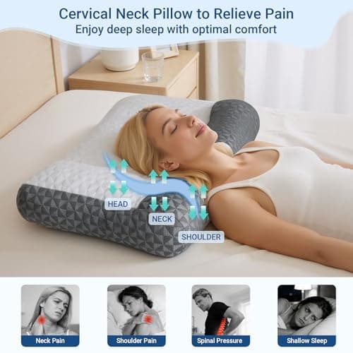 Cervical Neck Pillow for Sleeping - Ergonomic Side Sleeper Pillows for Pain Relief, Contour Cervical Pillow for Neck Support, Orthopedic Memory Foam Pillows for Side Back Stomach Sleepers (26″x15″) view 2