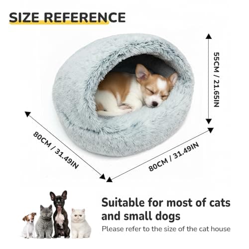 CATISM 31.5" Lx31.5 W Large Cat Beds for Indoor Cats Dogs - Cat Bed Calming Nest, Self Warming Cave, Cozy Pod for Cats or Dogs, Removable Washable Cove with Non-Slip Bottom for Large Cats Dogs view 2