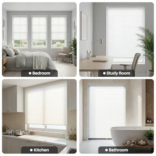 FIEKKRNR Cordless Cellular Shades, No Tools No Drill Blackout Honeycomb Shades Pleated Blinds for Windows Double Curved No-Pull Honeycomb Shade Semi-Blackout (White, 34" W x 48" H) view 3