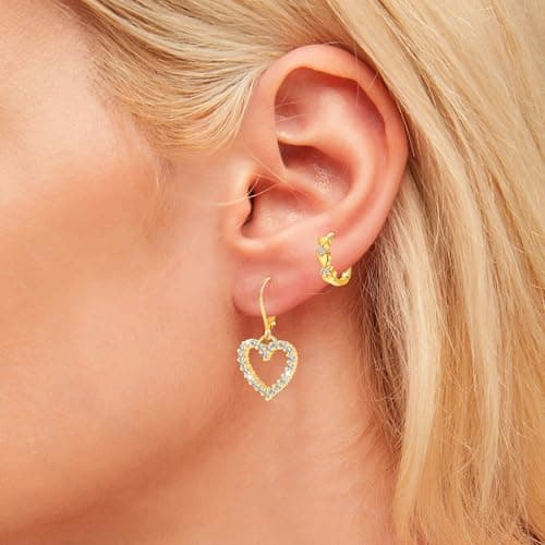 XIUQILAI 14K Gold Plated Heart Earrings for Women, Heart/Flower/Bow/Pearl Earrings Drop Stud Huggie Hoop Earring Hypoallergenic Earrings Christmas Earrings Festival Party Jewelry Gifts for Women view 4