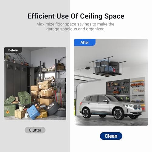 FLEXIMOUNTS 4x4 Overhead Garage Storage Rack, Adjustable Organization System, Heavy-Duty Metal Ceiling Racks, 350lbs Weight Capacity, Black, Classic Series view 6