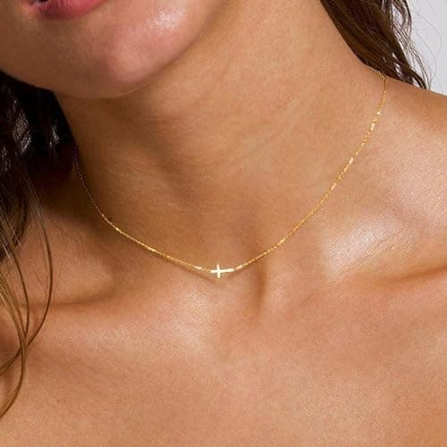 JNZSSWHJJH Easter Basket Stuffers - Cross Necklace for Women 18K Gold Plated Cross Necklace Dainty Gold Necklace for Women Teens Girls Gold Jewelry Easter Religious Christian Gifts view 2