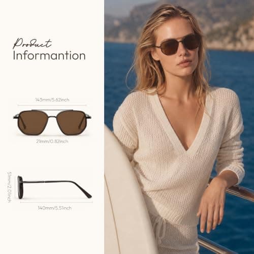 Eiuizah Tangle Free Polarized Square Aviator Sunglasses for Women UV400 view 3