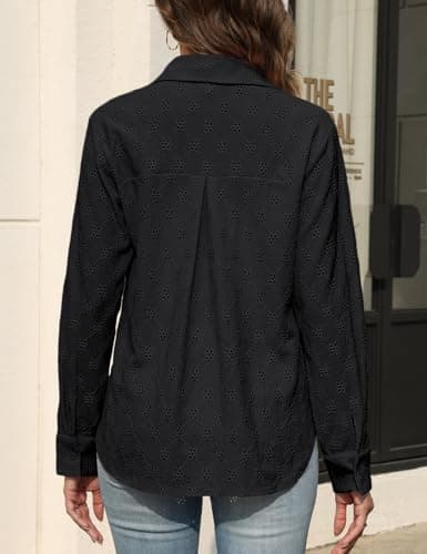 CiCiBird Womens Dressy Casual Lace Blouse Long Sleeve Button Down Shirts Eyelet Summer Tops view 2