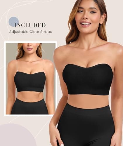 Finduself Strapless Bras for Women Non-Slip Padded Bandeau Bra Wireless Tube Top Bra Including Clear Straps view 2