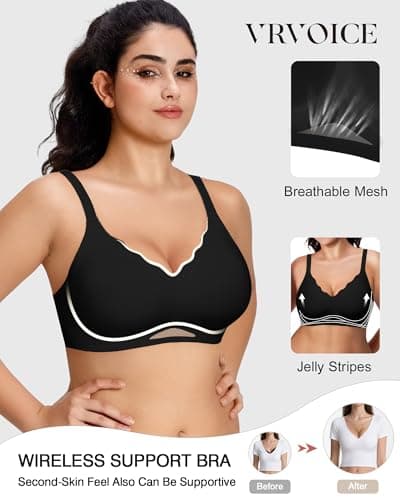 VRVOICE Womens Wireless Bras Sexy V Mesh Push Up No Underwire Bralette Seamless Supportive Tshirt Everyday Bra view 3