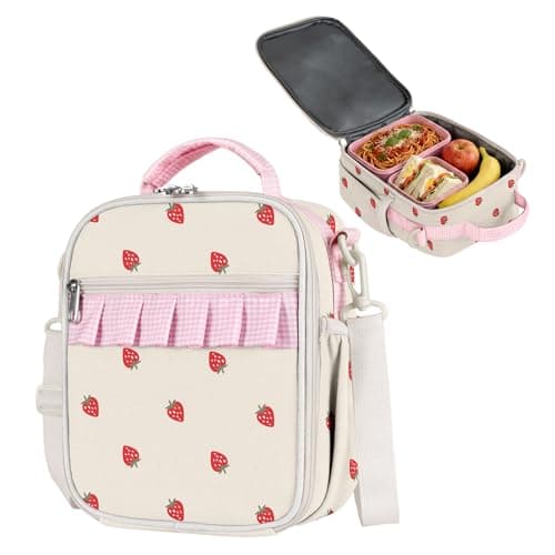 Easozoom Insulated Lunch Bag for Teen Girl Kid Women with adjustable shoulder strap, Large Lunch Box, Reusable Portable Waterproof Leakproof Lunchbox for School Travel Office Picnic (Strawberry) view 1