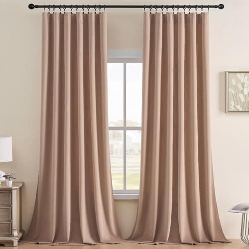 Joydeco Velvet Curtains Rose Beige Blackout Curtains Thermal Insulated 84 inches Long Window Curtains Super Soft Room Darkening Drapes for Bedroom Living Room Elegant Rod Pocket 2 Panels Rose Beige