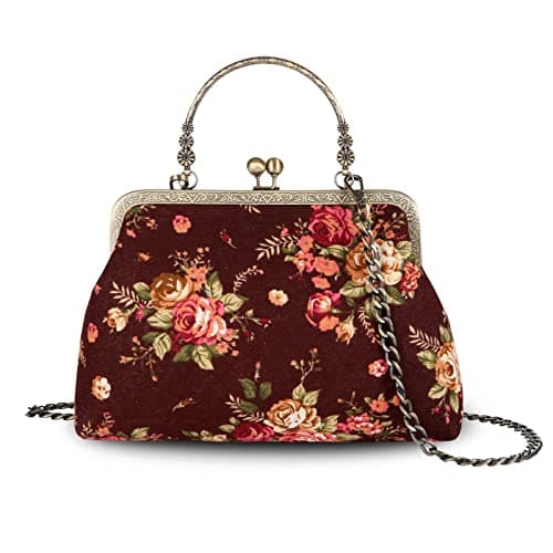 Abuyall Vintage Purse Kiss Lock Purses and Handbags Floral Vacation Women Top Handle Handbag