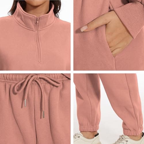 Jeqeocafy Women Oversized Long Sleeve Sweatsuit Half Zip Sweatshirt & High Waisted Pants 2 Piece Outfits With Pockets view 2