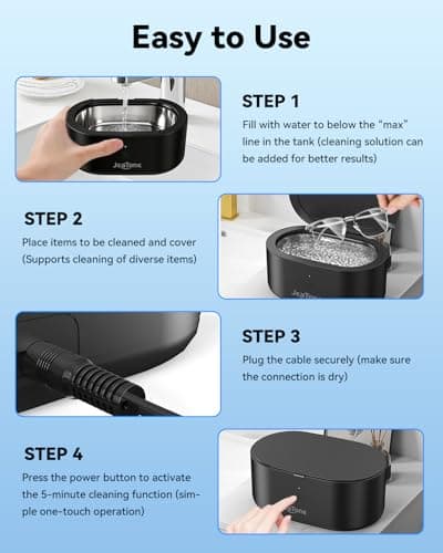 JeaTone Ultrasonic Jewelry Cleaner, 46KHz Sonic Jewelry Cleaner Machine for All Jewelry, Eyeglasses, Retainers, Dentures, Rings, Watches, Earrings & More, 304 Stainless Steel 20oz Cleaning Pod (Black) view 6