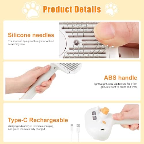 JAWADE 2026 New Upgrade 3-in-1 Pet Steam Brush - Dog Brush for Shedding & Cat Brushes for Indoor Cats - Skin-Friendly, Self-Cleaning Grooming Brush for Dogs & Cats - Hair Removal Tool view 3