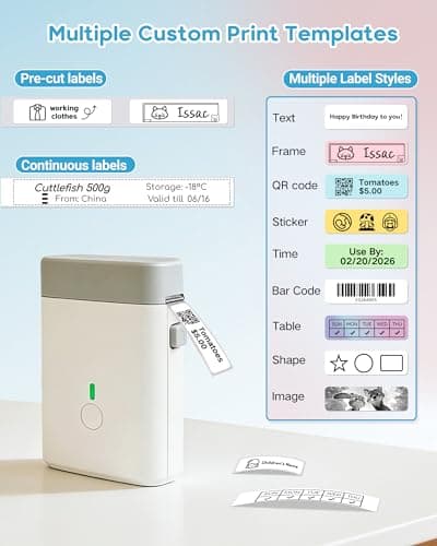 ORGBRO Label Maker Machine with Tape, Portable Bluetooth Label Printer for Home Office Organization, Support Pre-Cut & Continuous Labels, Inkless Thermal Small Labeler for School Kitchen, DX1-White view 3