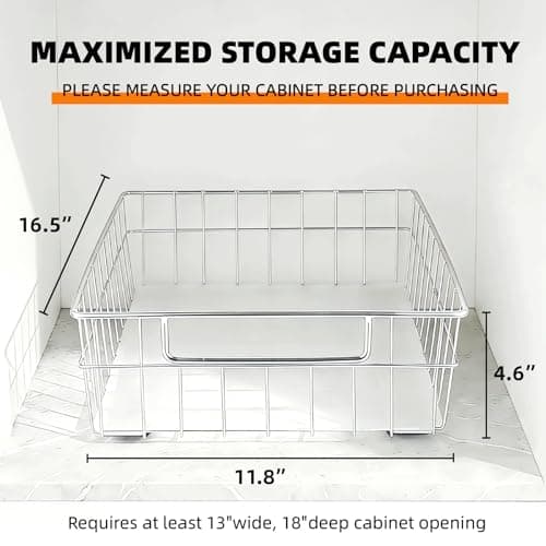YUBAMIN Pull Out Cabinet Organizer, 1 Pack Stainless Steel Pull Out Drawers for Cabinets with Silent Full-Extension Slides, Heavy Duty Kitchen Cabinet Organizer for Home Kitchen Pantry view 2