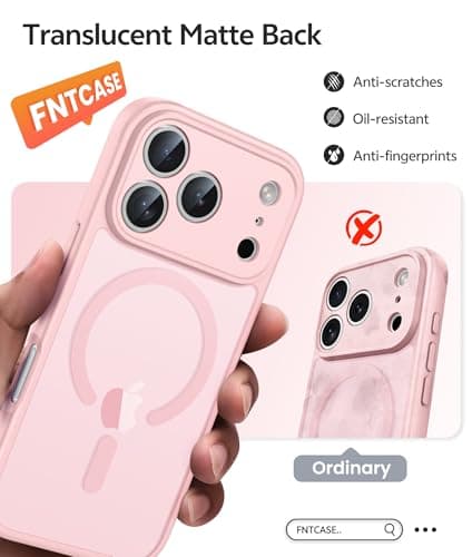 FNTCASE for iPhone 17 Pro-Max Case: [Compatible with Magsafe] Translucent Matte Cases with [Full Camera Protection] [Screen Protector] Military Grade Shockproof Protective Phone Cover - Light Pink view 6