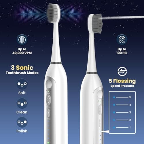OILSAO Electric Toothbrush with Water Flosser Combo, All in One Sonic Flossing Tooth Brush,3 Modes/5 Floss Speeds,Compact Portable Detachable Handle & Cup,30-Day Battery,for Braces & Sensitive Teeth view 3