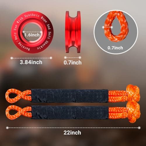 DAJOUJS Synthetic Soft Shackle Rope 1/2 x 22 Inch Orange Recovery Tow Shackles with Red Snatch Recovery Ring 56,000lbs Breaking Strength Offroad Soft Shackle Recovery Kit for Off-Road ATV UTV Vehicles view 6