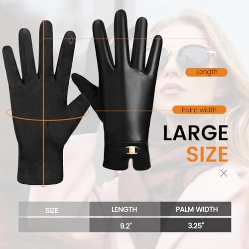 Winter Leather Gloves for Women PU Touchscreen Warm Driving Texting Gloves view 2