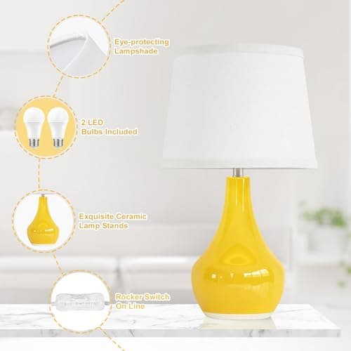 Seealle Modern Ceramic Table Lamps for Night Stands - Bedside Lamps Set of 2 for Nightstand,Yellow Bedroom Lamp for Living Room Cute Desk End Table Office Guest Room Dresser Rocker Swtich view 6