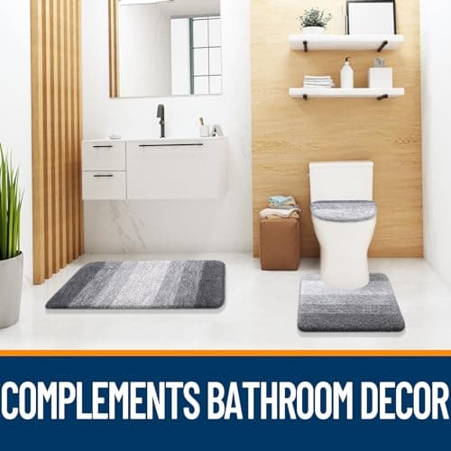 OLANLY Bathroom Rugs Sets 3 piece, Soft Microfiber Absorbent Bath Mat, U-Shaped Contour Toilet Mat and Toilet Lid Cover, Quick Dry, Machine Washable, Toilet Cover and Rug Set for Bathroom, Grey view 6