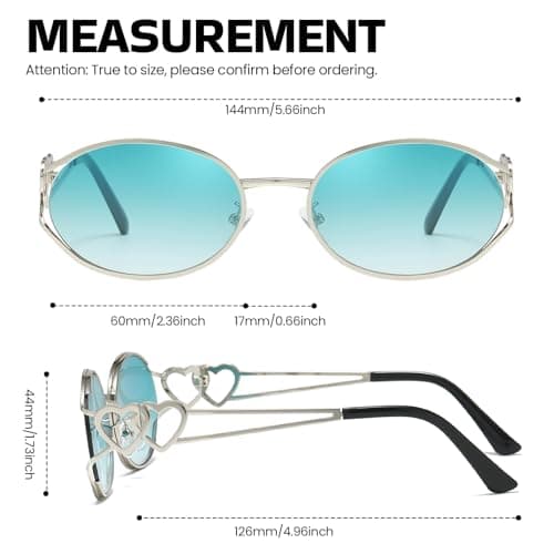 SODQW Retro Oval Sunglasses for Women Trendy Metal Frame Round Designer Sun Glasses with Heart Accents UV Protection view 4