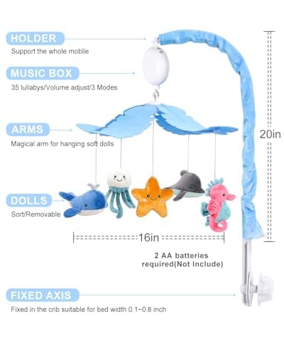 FEISIKE Baby Crib Mobile with 35 Lullabies, 3 Modes Rotation & Music, Adjustable Volume, Nursery Decor for Boys and Girls (Ocean Theme) view 2