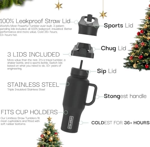 Coldest Tumbler with Handle and Straw - 100% Leak Proof Insulated Tumbler with Lid and Straw (3 Lids) - Stainless Steel Tumblers for Women & Men - Cup Holder Friendly Base, 46 oz (Lilac Blue) view 3