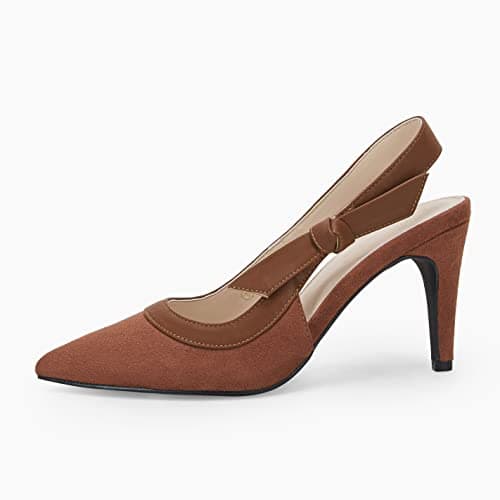 Coutgo Women's Pointed Toe High Heels Slingback Bowknot Formal Pumps Dress Shoes view 2