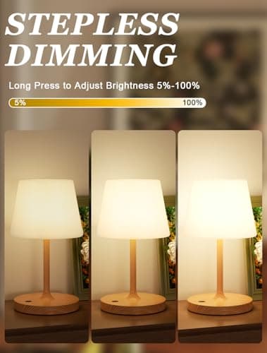 Kakanuo Shower Lamp IP54 Waterproof, Small Cordless Rechargeable Table Lamp | 4000mAh Battery Operated, Dimmable Touch Lamp for Bathroom, Bathtub, Kitchen, Bedroom, Outdoor, Camping, Wood Grain 1Pack view 3