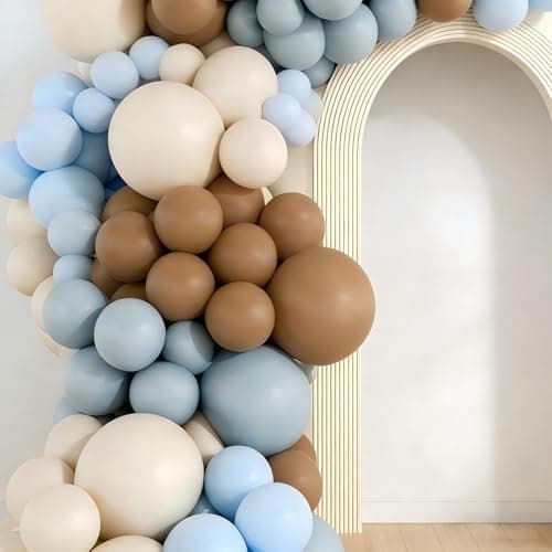 160Pcs Dusty Blue and Brown Balloon Garland Arch Kit Brown White Light Blue Balloons Balloons for Bear Baby Shower Gender Reveal Birthday Party Decorations view 6